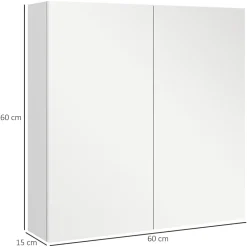kleankin Armoire miroir de salle de bain armoire murale double portes et étagères dim. 60L x 15l x 60H cm MDF blanc* Armoire De Toilette