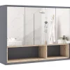Homcom Armoire miroir de salle de bain - 3 portes, 3 étagères, 2 niches - dim. 80 x 20 x 60 cm - gris effet bois clair naturel