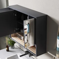 Homcom Armoire miroir de salle de bain - 3 portes, 3 étagères, 2 niches - dim. 80 x 20 x 60 cm - gris effet bois clair naturel