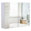 Homcom Armoire miroir de salle de bain armoire murale double portes et étagères dim. 80L x 15l x 60H cm MDF blanc