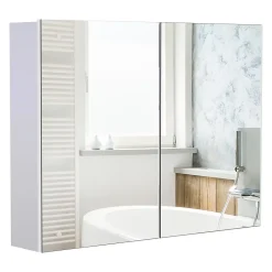 Homcom Armoire miroir de salle de bain armoire murale double portes et étagères dim. 80L x 15l x 60H cm MDF blanc