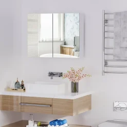 Homcom Armoire miroir de salle de bain armoire murale double portes et étagères dim. 80L x 15l x 60H cm MDF blanc