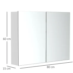 Homcom Armoire miroir de salle de bain armoire murale double portes et étagères dim. 80L x 15l x 60H cm MDF blanc