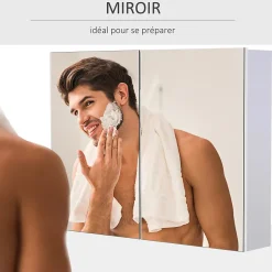 Homcom Armoire miroir de salle de bain armoire murale double portes et étagères dim. 80L x 15l x 60H cm MDF blanc
