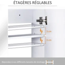 Homcom Armoire miroir de salle de bain armoire murale double portes et étagères dim. 80L x 15l x 60H cm MDF blanc