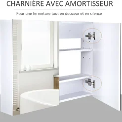 Homcom Armoire miroir de salle de bain armoire murale double portes et étagères dim. 80L x 15l x 60H cm MDF blanc
