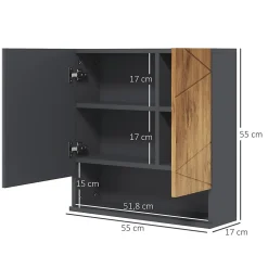 kleankin Armoire miroir de salle de bain - 2 portes, 2 étagères, niche - anthracite aspect bois* Armoire De Toilette
