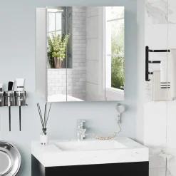 kleankin Armoire miroir de salle de bain armoire murale 3 portes 2 étagères dim. 70L x 15l x 60H cm MDF blanc