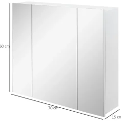 kleankin Armoire miroir de salle de bain armoire murale 3 portes 2 étagères dim. 70L x 15l x 60H cm MDF blanc