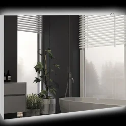 kleankin Armoire miroir LED de salle de bain - 2 portes, 2 étagères - tactile, lumière réglable - MDF blanc laqué verre* Armoire De Salle De Bains