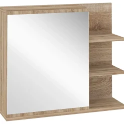 kleankin Armoire miroir murale de salle de bain avec étagère - 3 étagères latérales, kit installation - aspect chêne clair