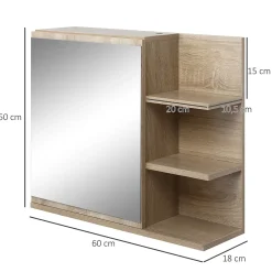 kleankin Armoire miroir murale de salle de bain avec étagère - 3 étagères latérales, kit installation - aspect chêne clair
