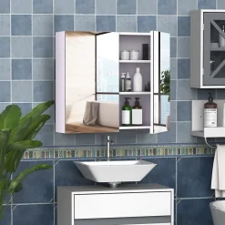 Homcom Armoire miroir murale de salle de bain 3 étagères réglables dim. 70L x 60H cm blanc* Armoire De Toilette