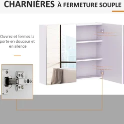 Homcom Armoire miroir murale de salle de bain 3 étagères réglables dim. 70L x 60H cm blanc* Armoire De Toilette