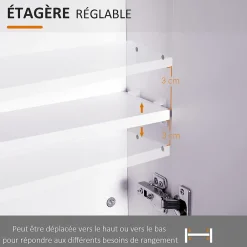 Homcom Armoire miroir murale de salle de bain 3 étagères réglables dim. 70L x 60H cm blanc* Armoire De Toilette