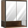 Homcom Armoire miroir murale salle de bain 2 portes design - étagère, niche - métal noir effet bois noyer* Armoire De Toilette