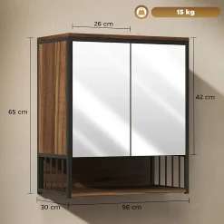 Homcom Armoire miroir murale salle de bain 2 portes design - étagère, niche - métal noir effet bois noyer* Armoire De Toilette