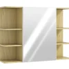 Homcom Armoire miroir murale salle de bain - porte, étagère, 2x3 tablettes latérales - 80 x 20 x 59 cm - effet bois clair* Armoire De Toilette