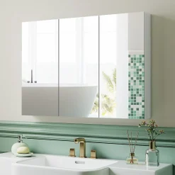Homcom Armoire miroir murale salle de bain design 3 portes 4 étagères 91 x 11 x 65 cm blanc