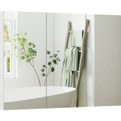 Homcom Armoire miroir murale salle de bain design 3 portes 4 étagères 91 x 11 x 65 cm blanc