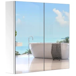 Homcom Armoire miroir rangement toilette salle de bain meuble mural dim. 60L x 12l x 55H cm acier inox.
