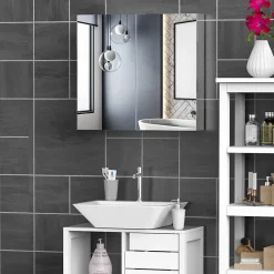 Homcom Armoire miroir rangement toilette salle de bain meuble mural dim. 60L x 12l x 55H cm acier inox.