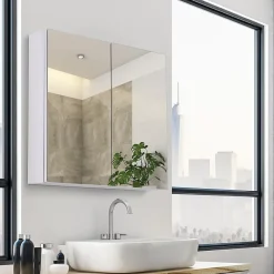 Homcom Armoire miroir rangement toilette salle de bain meuble mural dim. 60L x 12l x 55H cm acier inox.