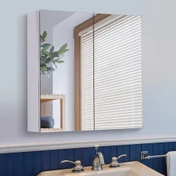 Homcom Armoire miroir rangement toilette salle de bain meuble mural dim. 60L x 12l x 55H cm acier inox.