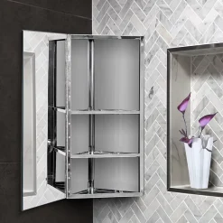 Homcom Armoire miroir salle de bain armoire de toilette murale meuble d'angle 2 étagères dim. 30L x 18,4l x 60H cm acier inox.* Armoire De Toilette