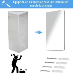 Homcom Armoire miroir salle de bain armoire de toilette murale meuble d'angle 2 étagères dim. 30L x 18,4l x 60H cm acier inox.* Armoire De Toilette