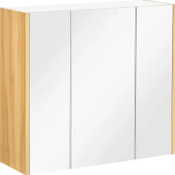 kleankin Armoire miroir salle de bain 3 portes 4 étagères aspect bois clair blanc* Armoire De Toilette