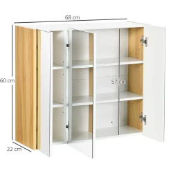 kleankin Armoire miroir salle de bain 3 portes 4 étagères aspect bois clair blanc* Armoire De Toilette