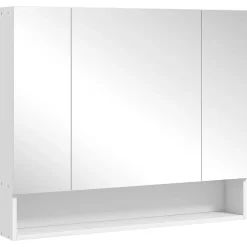 kleankin Armoire miroir salle de bain 3 portes 5 étagères, niche - 90 x 15 x 75 cm - blanc