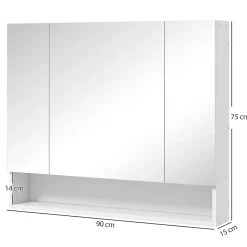 kleankin Armoire miroir salle de bain 3 portes 5 étagères, niche - 90 x 15 x 75 cm - blanc