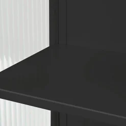 Okwish Armoire Murale 2 Portes avec Porte-Serviettes et Étagère Ouverte, Meuble en Verre et Métal pour Salle de Bain - 60x23x78 cm - Noir* Armoire De Salle De Bains