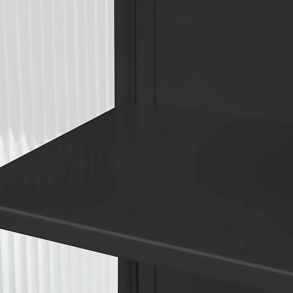 Okwish Armoire Murale 2 Portes avec Porte-Serviettes et Étagère Ouverte, Meuble en Verre et Métal pour Salle de Bain - 60x23x78 cm - Noir* Armoire De Salle De Bains
