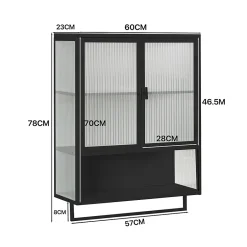 Okwish Armoire Murale 2 Portes avec Porte-Serviettes et Étagère Ouverte, Meuble en Verre et Métal pour Salle de Bain - 60x23x78 cm - Noir* Armoire De Salle De Bains