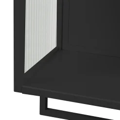 Okwish Armoire Murale 2 Portes avec Porte-Serviettes et Étagère Ouverte, Meuble en Verre et Métal pour Salle de Bain - 60x23x78 cm - Noir* Armoire De Salle De Bains