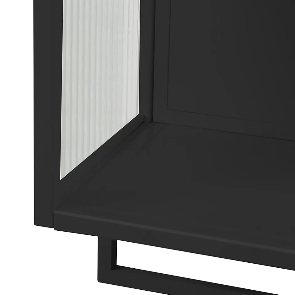 Okwish Armoire Murale 2 Portes avec Porte-Serviettes et Étagère Ouverte, Meuble en Verre et Métal pour Salle de Bain - 60x23x78 cm - Noir* Armoire De Salle De Bains