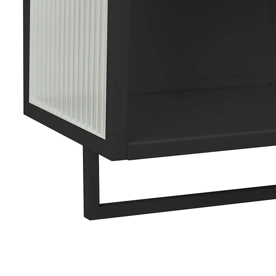 Okwish Armoire Murale 2 Portes avec Porte-Serviettes et Étagère Ouverte, Meuble en Verre et Métal pour Salle de Bain - 60x23x78 cm - Noir* Armoire De Salle De Bains