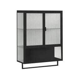 Okwish Armoire Murale 2 Portes avec Porte-Serviettes et Étagère Ouverte, Meuble en Verre et Métal pour Salle de Bain - 60x23x78 cm - Noir* Armoire De Salle De Bains