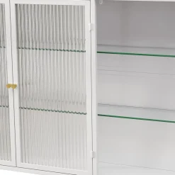 Okwish Armoire Murale 3 Portes en Verre et Métal - Meuble de Rangement Suspendu pour Cuisine et Salon, 90x16x70 cm, Blanc* Armoire De Salle De Bains