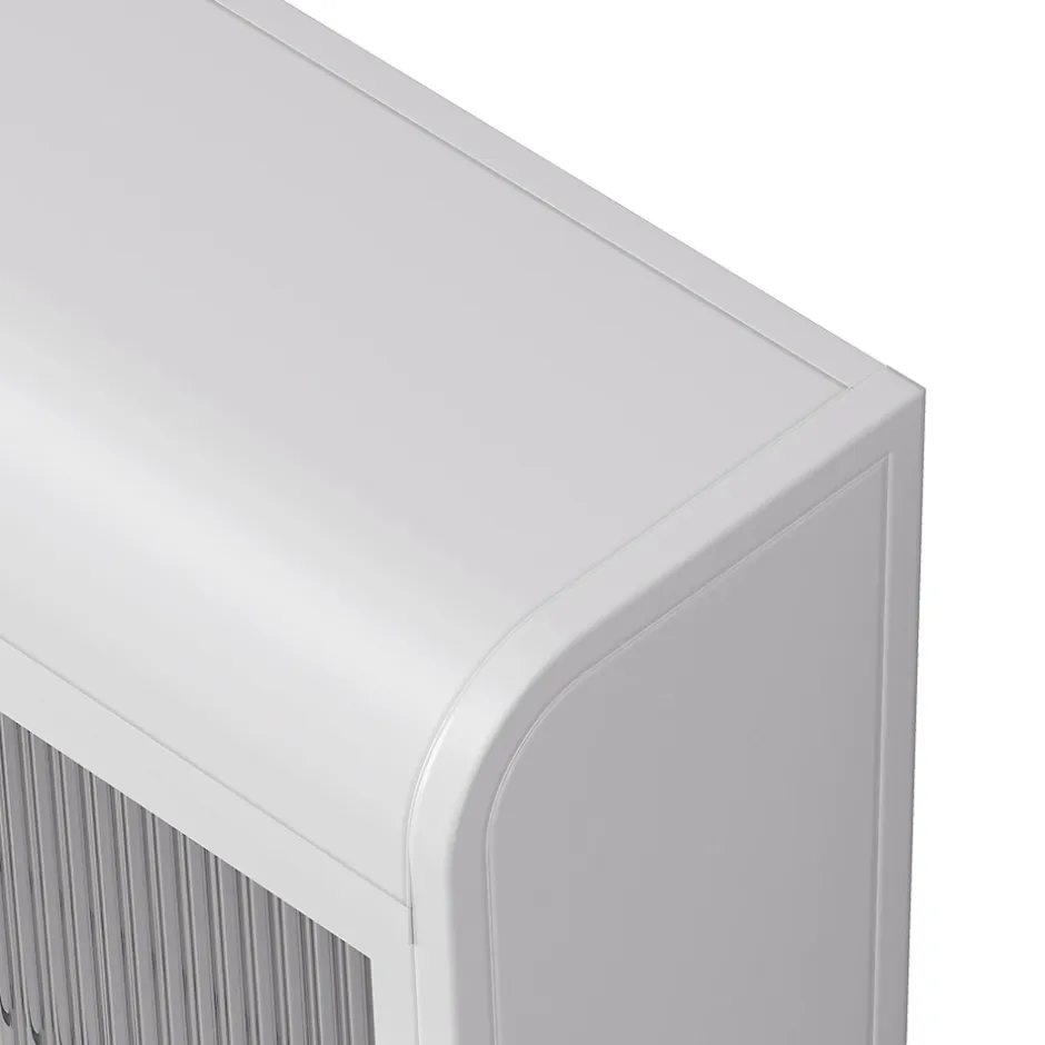 Okwish Armoire Murale 3 Portes en Verre et Métal - Meuble de Rangement Suspendu pour Cuisine et Salon, 90x16x70 cm, Blanc* Armoire De Salle De Bains