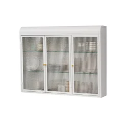 Okwish Armoire Murale 3 Portes en Verre et Métal - Meuble de Rangement Suspendu pour Cuisine et Salon, 90x16x70 cm, Blanc* Armoire De Salle De Bains