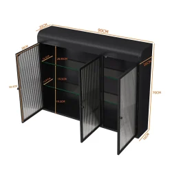Okwish Armoire Murale 3 Portes Salle de Bain design Moderne avec Cadre Métal Noir et Verre, Meuble de Rangement, Noir