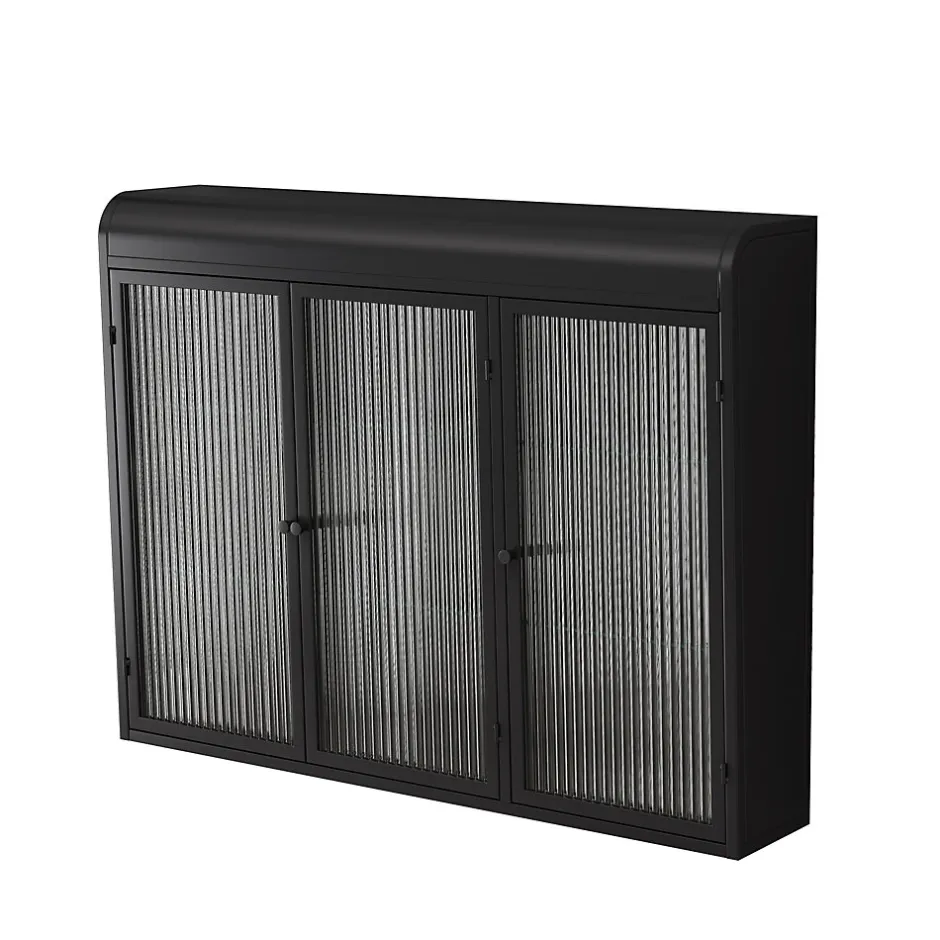 Okwish Armoire Murale 3 Portes Salle de Bain design Moderne avec Cadre Métal Noir et Verre, Meuble de Rangement, Noir