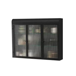 Okwish Armoire Murale 3 Portes Salle de Bain design Moderne avec Cadre Métal Noir et Verre, Meuble de Rangement, Noir