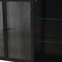 Okwish Armoire Murale 3 Portes Salle de Bain design Moderne avec Cadre Métal Noir et Verre, Meuble de Rangement, Noir