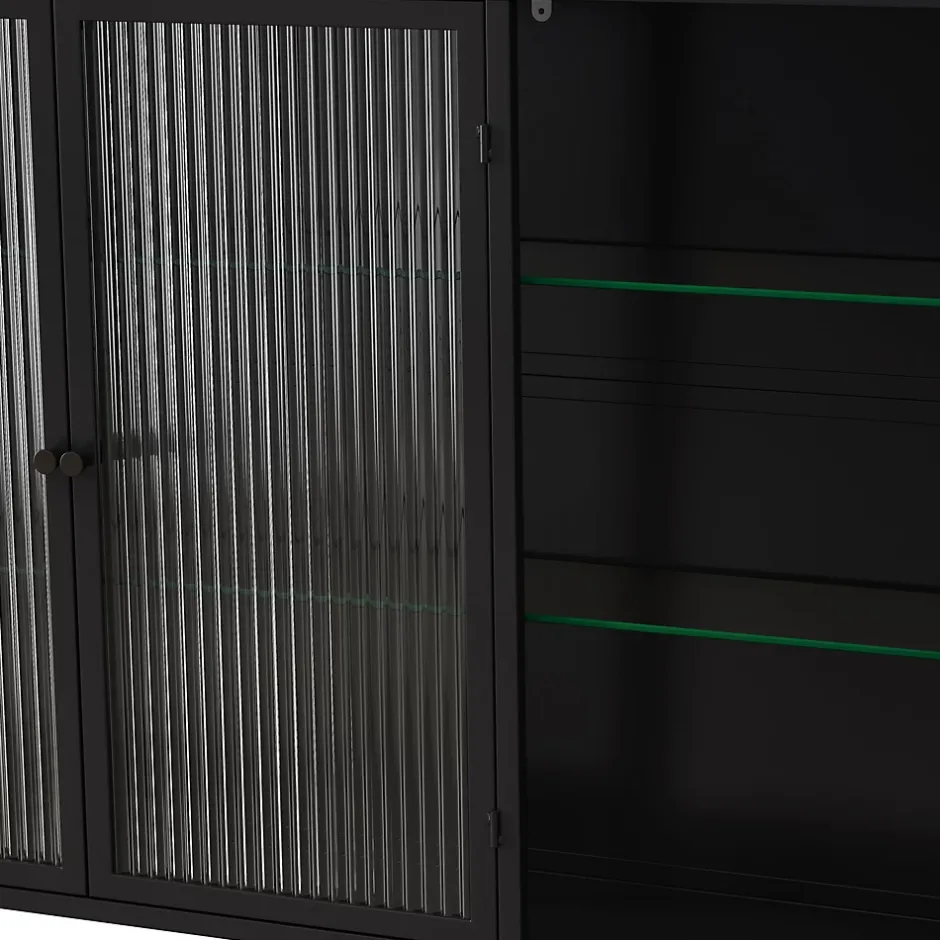 Okwish Armoire Murale 3 Portes Salle de Bain design Moderne avec Cadre Métal Noir et Verre, Meuble de Rangement, Noir