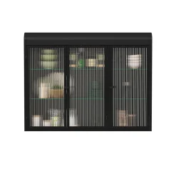 Okwish Armoire Murale 3 Portes Salle de Bain design Moderne avec Cadre Métal Noir et Verre, Meuble de Rangement, Noir